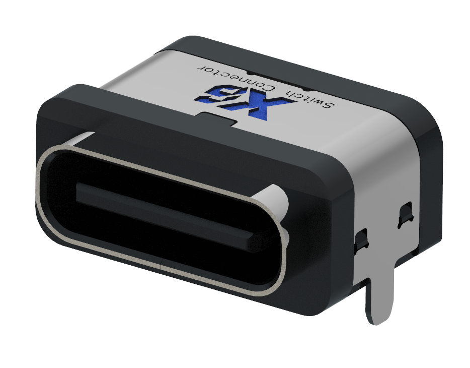 XB-TYPE C 8P-3-X USB防水TYPE C 8P SMD 板上防水母座L=7.5mm(带钢片)外壳2脚插板